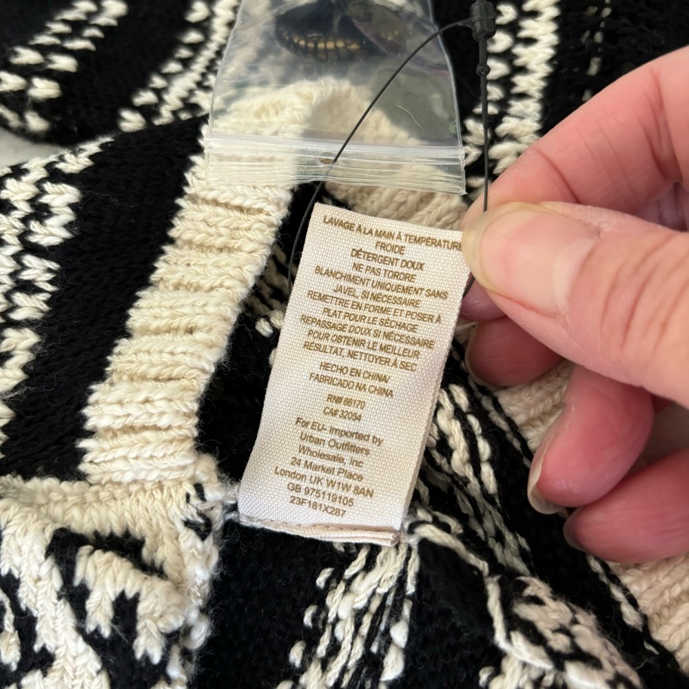 Free People Knit Cardigan V Neck Double Button Sweater, Black/White Size L - Picture 5 of 16